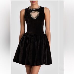 ✨NEW✨Alice + Olivia Ella Illusion Heart Cutout Crystal Mini Dress Black Velvet
